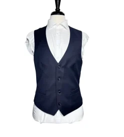 Corneliani Mens Solid Navy Fully-Canvassed Peak Lapel Slim Fit 3-Piece Wool Tuxedo - 42R