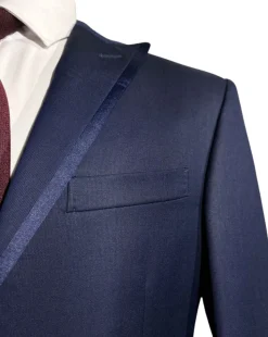 Corneliani Mens Solid Navy Fully-Canvassed Satin Peak Lapel Slim Fit 3-Piece Wool Tuxedo Suit - 40R