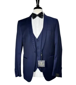 Corneliani Mens Solid Navy Fully-Canvassed Shawl Lapels Slim Fit 3-Piece Wool Suit - 40R