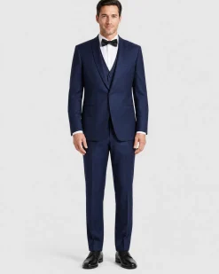 Corneliani Mens Solid Navy Fully-Canvassed Shawl Lapels Slim Fit 3-Piece Wool Suit - 40R
