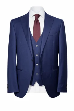 Corneliani Mens Solid Navy Fully-Canvassed Peak Lapels Classic Fit 3-Piece Wool Silk Suit - 44R