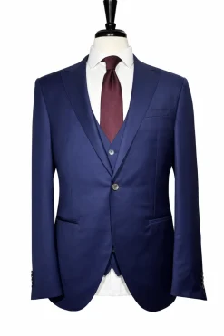 Corneliani Mens Solid Navy Fully-Canvassed Peak Lapels Classic Fit 3-Piece Wool Silk Suit - 44R