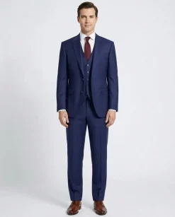 Corneliani Mens Solid Navy Fully-Canvassed Peak Lapels Classic Fit 3-Piece Wool Silk Suit - 44R