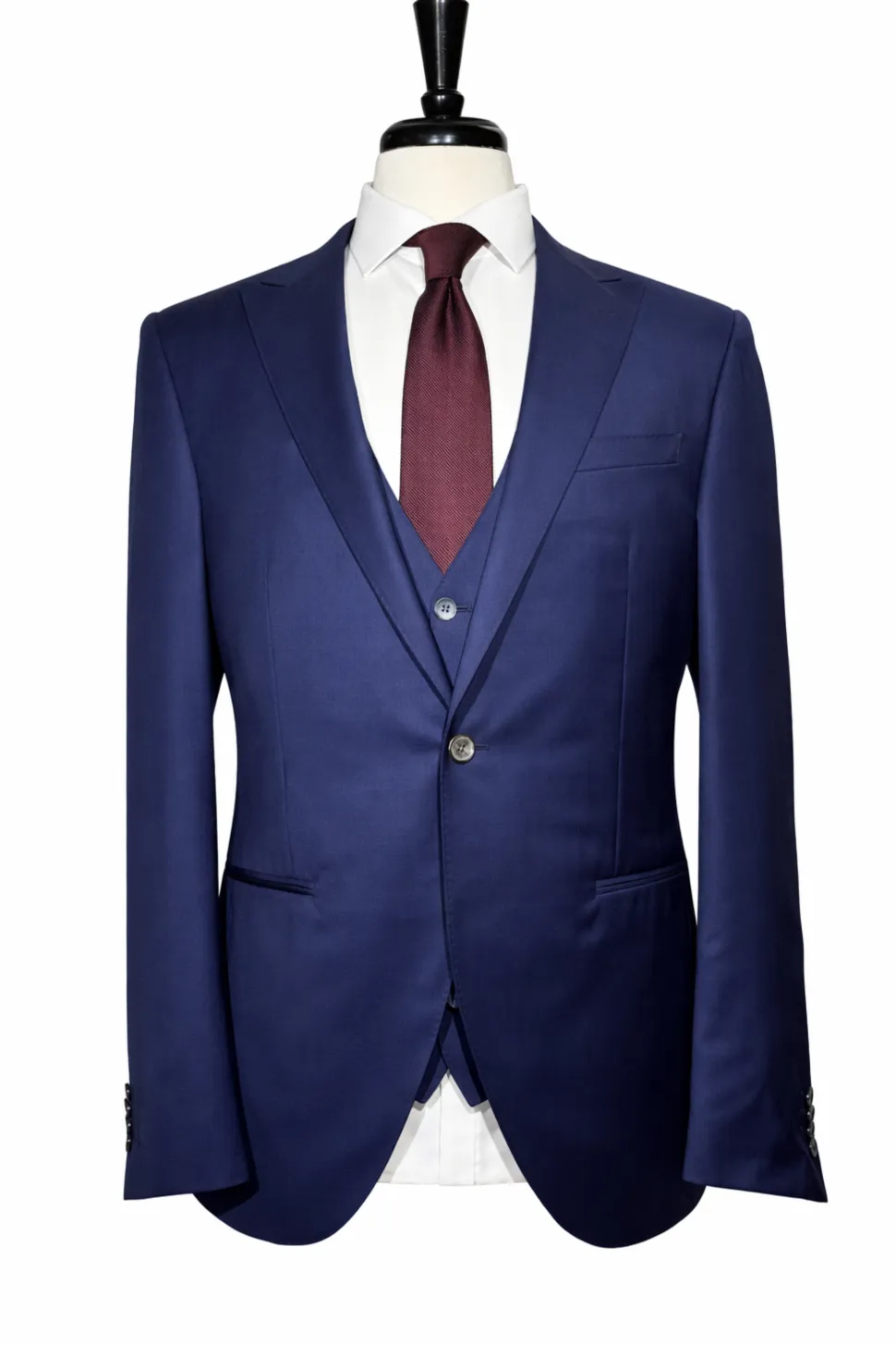 Corneliani Mens Solid Navy Fully-Canvassed Peak Lapels Classic Fit 3-Piece Wool Silk Suit - 44R