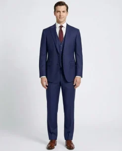 Corneliani Mens Solid Navy Fully-Canvassed Peak Lapels Classic Fit 3-Piece Wool Silk Suit - 44R