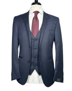 Corneliani Mens Solid Navy Fully-Canvassed Notch Lapels Classic Fit 3-Piece Wool Suit - 38R