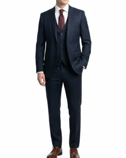 Corneliani Mens Solid Navy Fully-Canvassed Notch Lapels Classic Fit 3-Piece Wool Suit - 38R