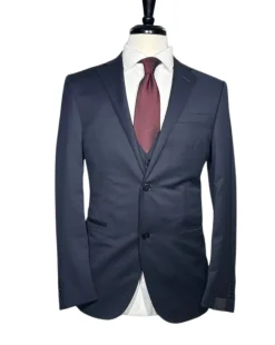 Corneliani Mens Solid Navy Fully-Canvassed Notch Lapels Classic Fit 3-Piece Wool Suit - 38R