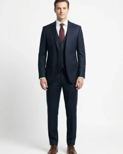 Corneliani Mens Solid Navy Fully-Canvassed Notch Lapels Classic Fit 3-Piece Wool Suit - 38R