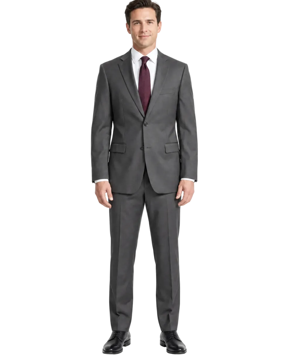 Designer Suit 299 Gray Wool Slim Fit Notch Lapel 2-Button Suit