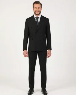 Di'nucci Mens Slim Fit Solid Black Double Breasted Wool Blend Suit