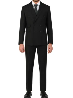 Di'nucci Mens Slim Fit Solid Black Double Breasted Wool Blend Suit