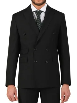 Di'nucci Mens Slim Fit Solid Black Double Breasted Wool Blend Suit