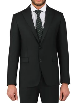 Di'nucci Slim Fit Black Textured Peak Lapel Wool Blend Suit