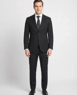 Di'nucci Slim Fit Black Textured Peak Lapel Wool Blend Suit