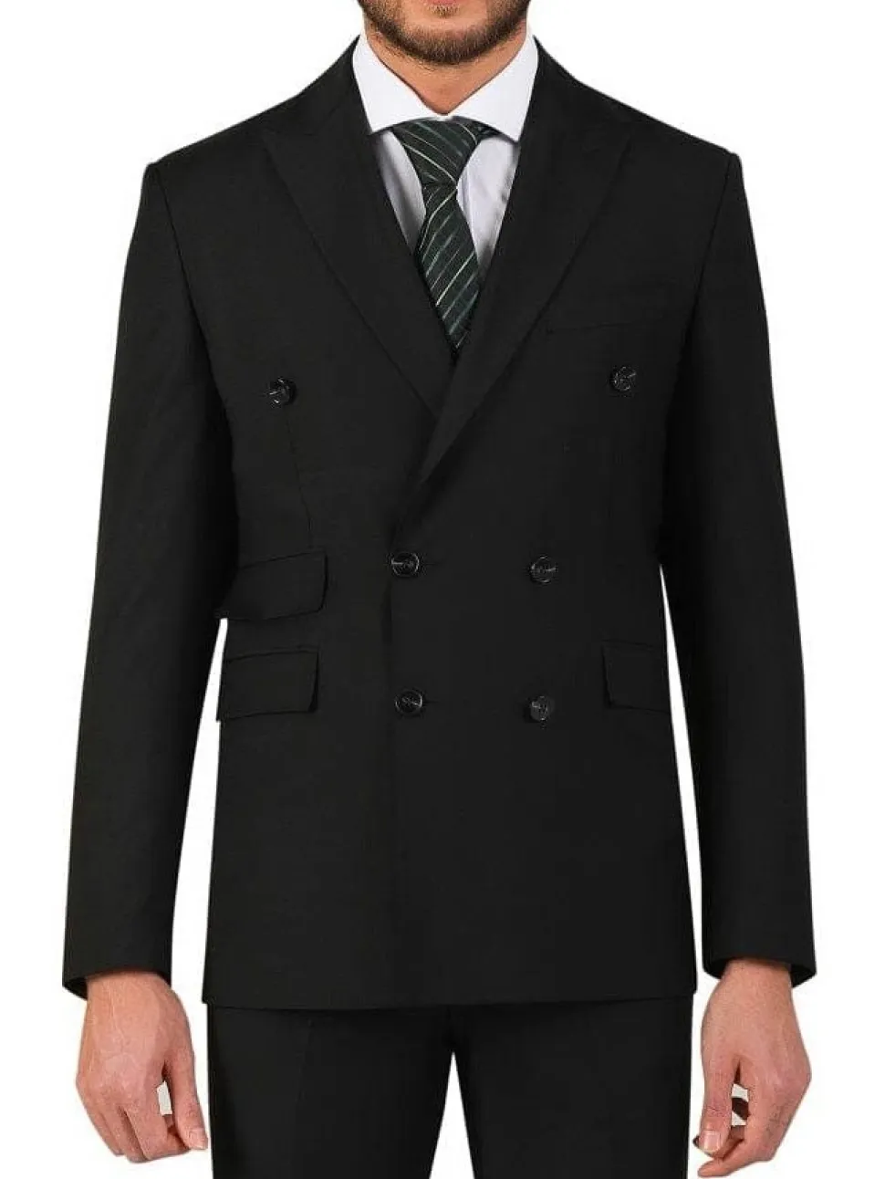 Di'nucci Slim Fit Black Textured Double Breasted Wool Blend Suit
