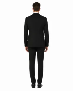 Di'nucci Slim Fit Black Textured Double Breasted Wool Blend Suit