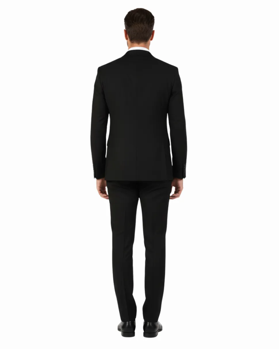 Di'nucci Slim Fit Black Textured Double Breasted Wool Blend Suit