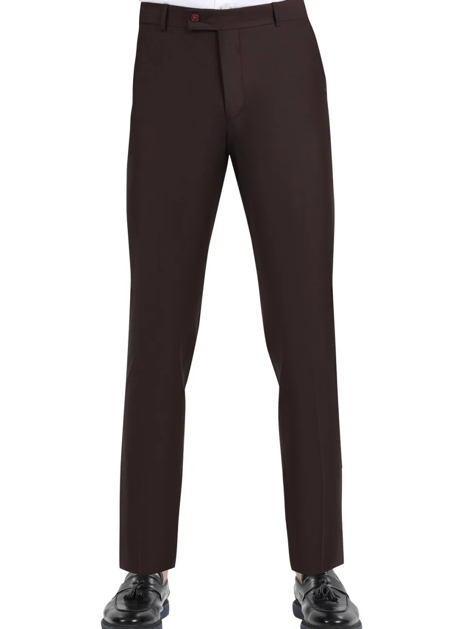 Di'nucci Slim Fit Burgundy Textured Peak Lapel Wool Blend Suit