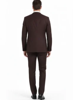 Di'nucci Slim Fit Burgundy Textured Peak Lapel Wool Blend Suit