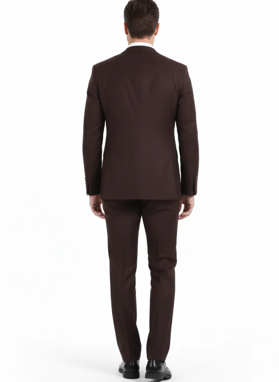 Di'nucci Slim Fit Burgundy Textured Peak Lapel Wool Blend Suit
