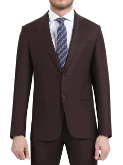 Di'nucci Slim Fit Burgundy Textured Peak Lapel Wool Blend Suit