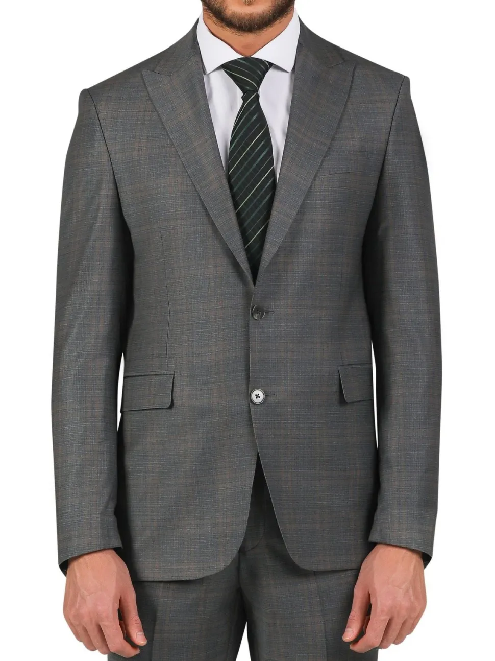 Di'nucci Slim Fit Gray With Light Gray Pinstripe Peak Lapel Wool Blend Suit