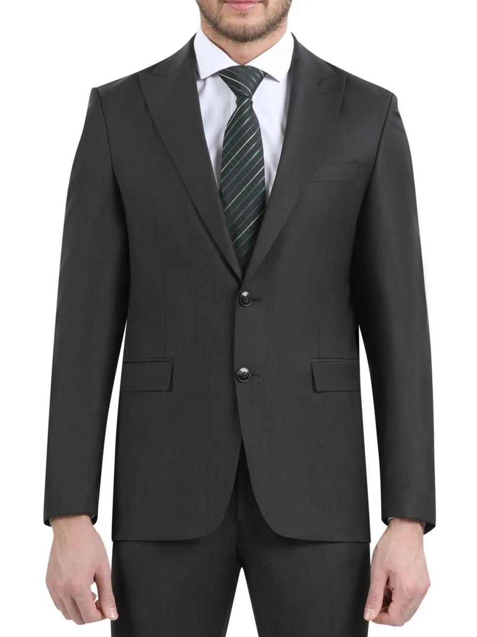 Di'nucci Slim Fit Green Textured Peak Lapel Wool Blend Suit