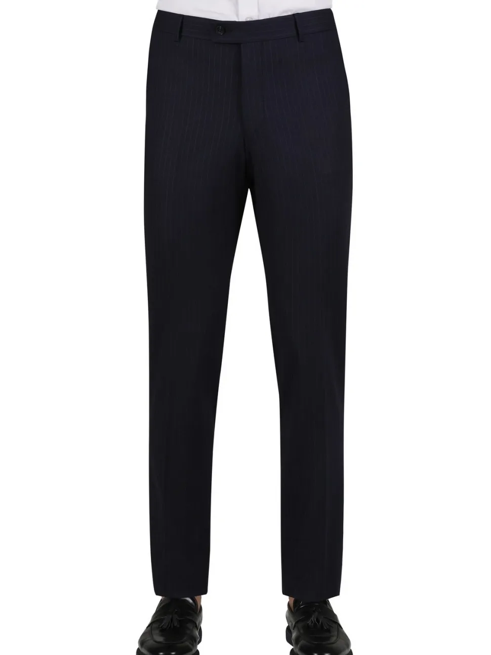 Di'nucci Slim Fit Navy Blue With Blue Stripe Peak Lapel Wool Blend Suit