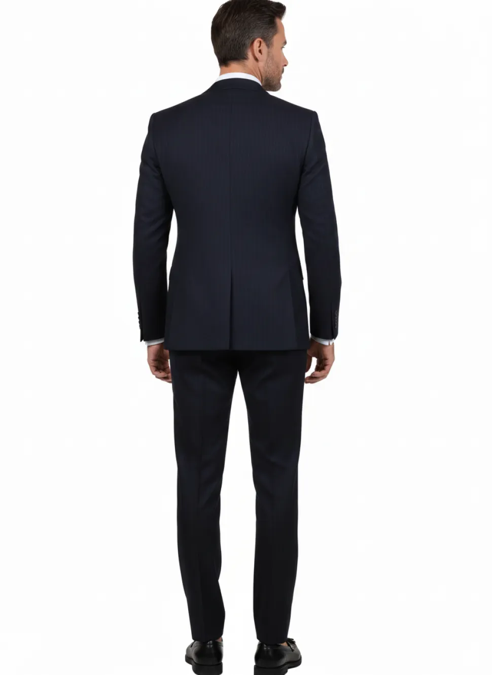 Di'nucci Slim Fit Navy Blue With Blue Stripe Peak Lapel Wool Blend Suit