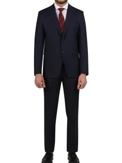Di'nucci Slim Fit Navy Blue With Blue Stripe Peak Lapel Wool Blend Suit