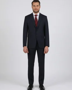 Di'nucci Slim Fit Navy Blue With Blue Stripe Peak Lapel Wool Blend Suit