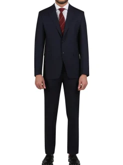 Di'nucci Slim Fit Navy With Burgundy Stripe Peak Lapel Wool Blend Suit