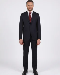 Di'nucci Slim Fit Navy With Burgundy Stripe Peak Lapel Wool Blend Suit