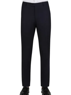 Di'nucci Slim Fit Navy With Burgundy Stripe Peak Lapel Wool Blend Suit
