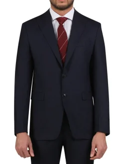 Di'nucci Slim Fit Navy With Burgundy Stripe Peak Lapel Wool Blend Suit