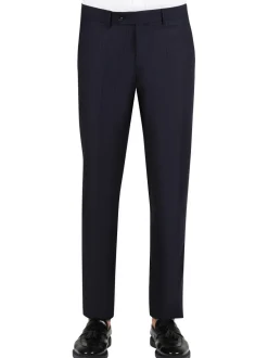 Di'nucci Slim Fit Navy With Purple Pinstripe Peak Lapel Wool Blend Suit