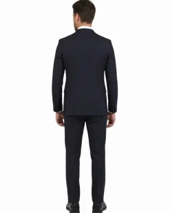 Di'nucci Slim Fit Navy With Purple Pinstripe Peak Lapel Wool Blend Suit