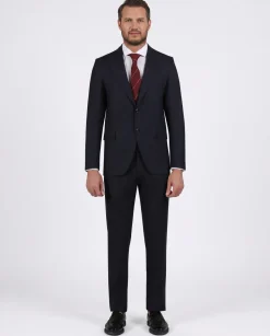 Di'nucci Slim Fit Navy With Purple Pinstripe Peak Lapel Wool Blend Suit