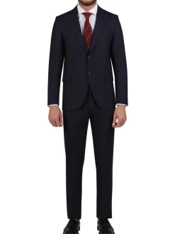 Di'nucci Slim Fit Navy With Purple Pinstripe Peak Lapel Wool Blend Suit
