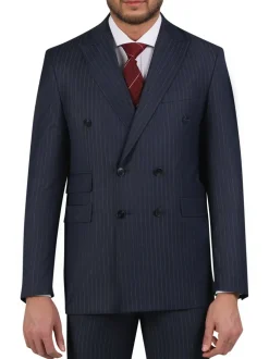 Di'nucci Slim Fit Navy With Purple Pinstripe Double Breasted Peak Lapel Wool Suit