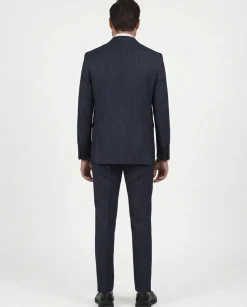 Di'nucci Slim Fit Navy With Purple Pinstripe Double Breasted Peak Lapel Wool Suit