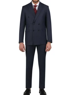 Di'nucci Slim Fit Navy With Purple Pinstripe Double Breasted Peak Lapel Wool Suit