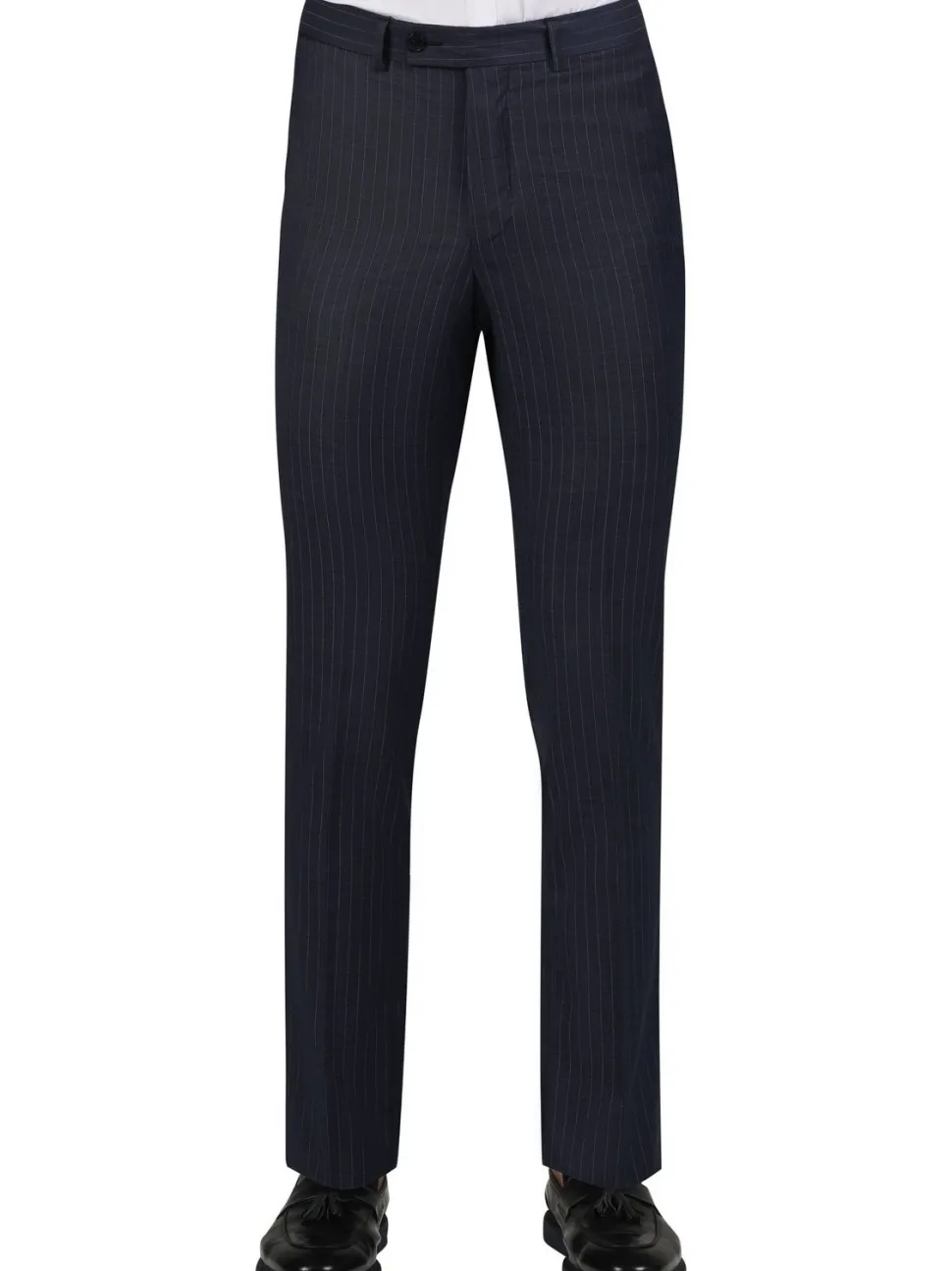 Di'nucci Slim Fit Navy With Purple Pinstripe Double Breasted Peak Lapel Wool Suit