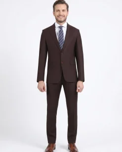 Di'nucci Slim Fit Solid Burgundy Peak Lapel Wool Blend Suit