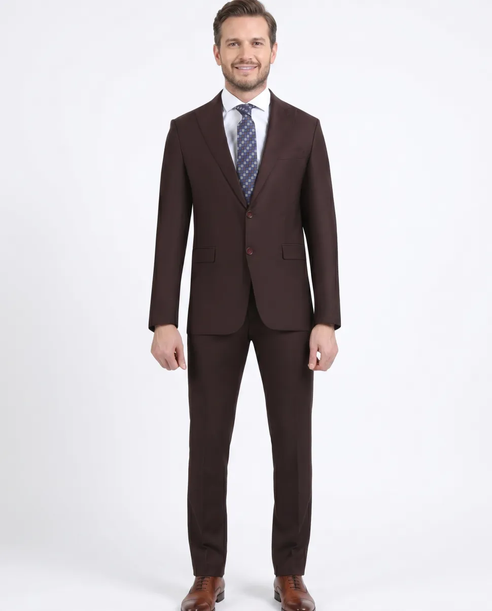 Di'nucci Slim Fit Solid Burgundy Peak Lapel Wool Blend Suit