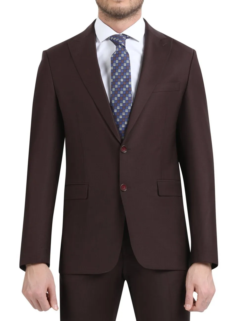 Di'nucci Slim Fit Solid Burgundy Peak Lapel Wool Blend Suit