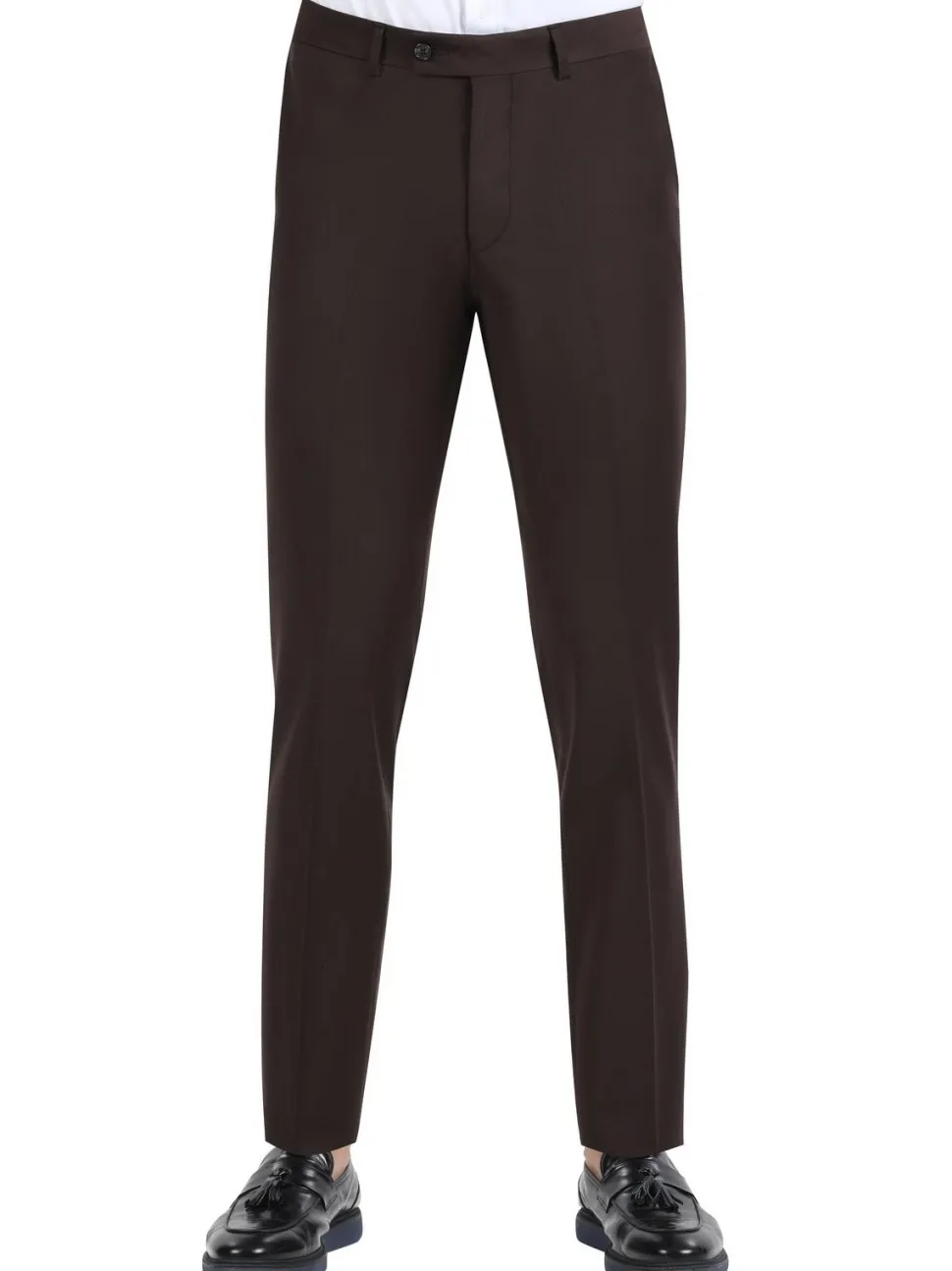 Di'nucci Slim Fit Solid Chocolate Brown Peak Lapel Wool Blend Suit