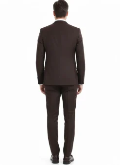 Di'nucci Slim Fit Solid Chocolate Brown Peak Lapel Wool Blend Suit