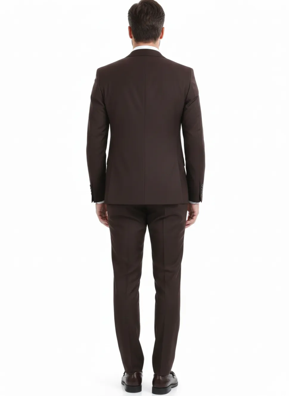 Di'nucci Slim Fit Solid Chocolate Brown Peak Lapel Wool Blend Suit